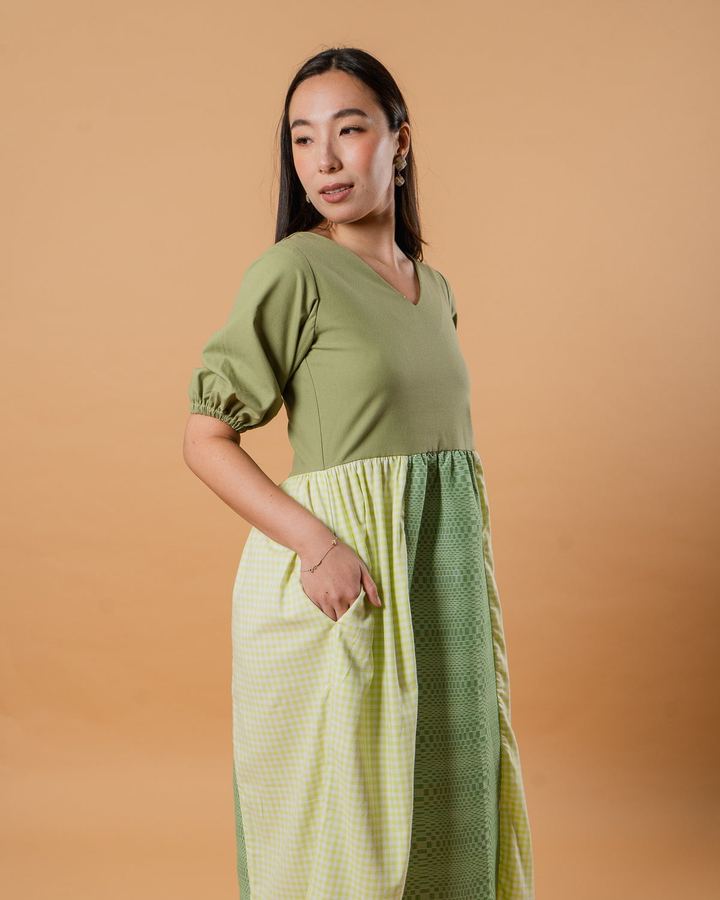 Green gingham and Binakol maxi dress