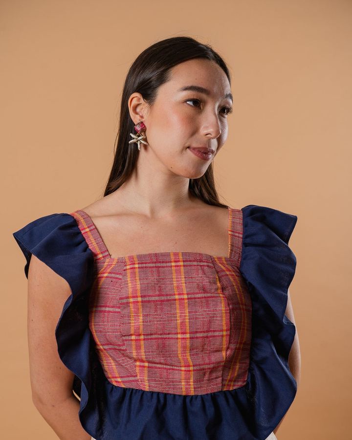 Binakol crop top with a navy ruffle